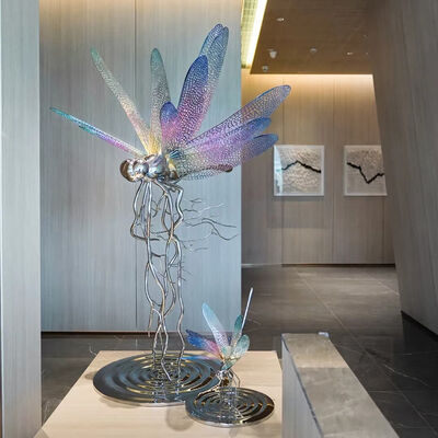 buy Colorful Hollow Dragonfly Stainless Steel Sculpture Indoor Landscape Ornament online manufacture