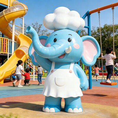 buy Cartoon Chef Elephant Landscape Sculpture FRP Statue Glossy Anti UV Paint online manufacture